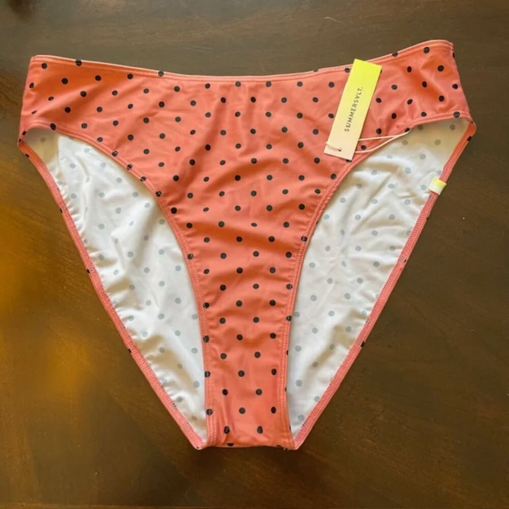 Summersalt NEW NWT High Cut Mid Rise Polka Dot Bikini Bottom Size 12
